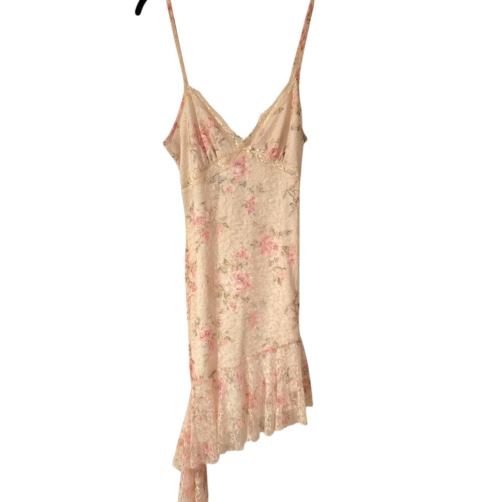 NWT Vntg Y2K Floral Lace Asymmetrical Soft Romantic Fairycore Whimsigoth Dress M